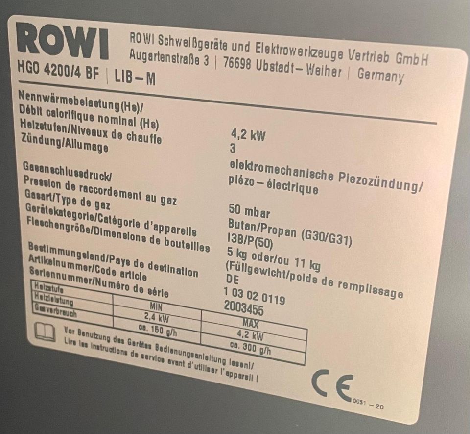 Gas Heiz Ofen von Rowi 3 Heizstufen mit Piezozündung in Mülheim (Ruhr)