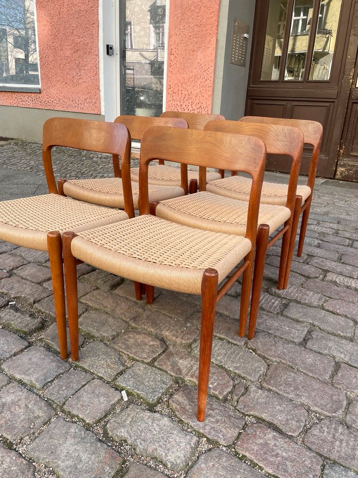 ◤ Niels Möller Model 75 Teakholz Stuhl Vintage Danish Chair Dänisch Design Teak neu Papierkordel Esstisch Esszimmer 50er 60er 70er mid Century Retro  Chair in Berlin