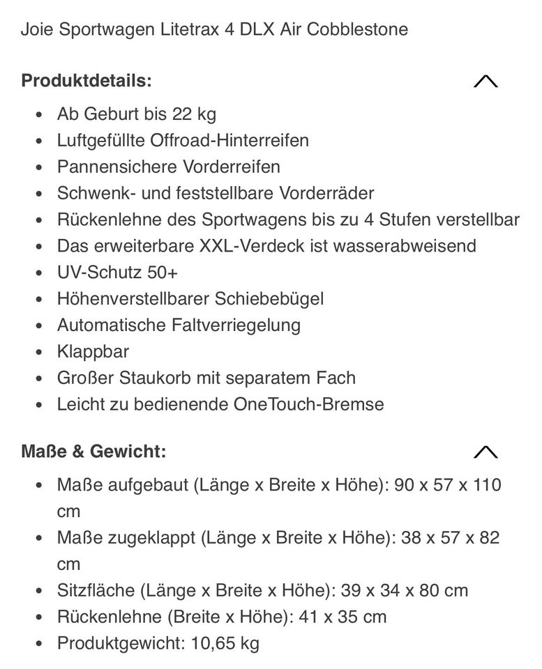 Joie Sportwagen Litrax 4 DLX Air Buggy in Neukirchen
