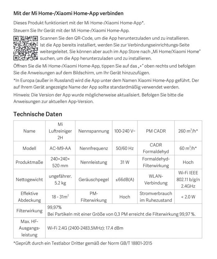 Mi Air Purifier 2H aus 2020 - Luftreiniger / Luftfilter in Düsseldorf