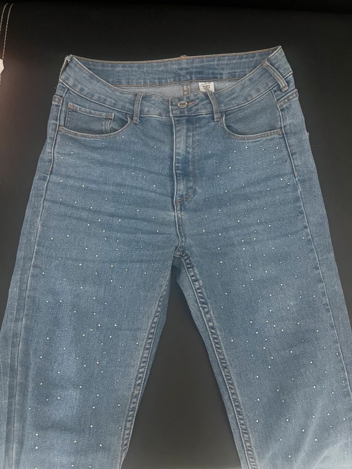 H&M Glitzer Jeans Skinny Hose blau high waist xs Strass Steinchen in Nürnberg (Mittelfr)