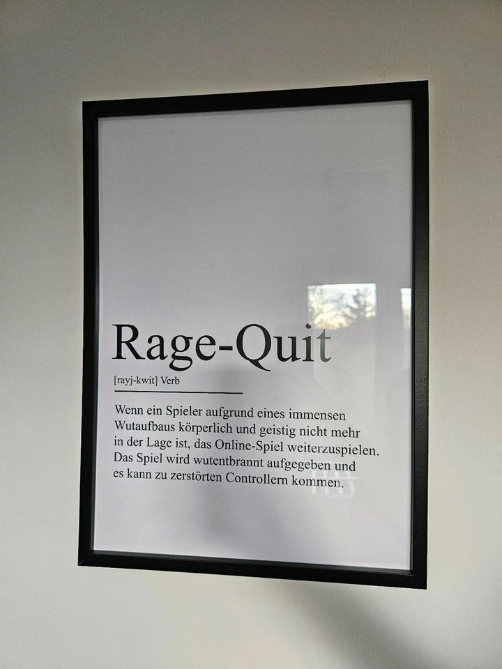 Rage-Quit Gaming Definition Poster - A3 - im Schwarzen Rahmen in Waldbüttelbrunn