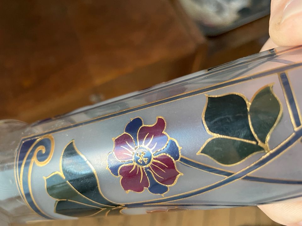 Jugendstil Vase, Glas, Malerei, antik, Blumenvase in Bad Schwartau