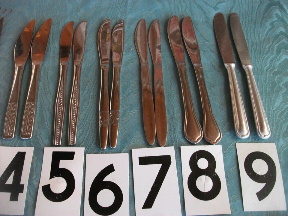 Ergänzungsbesteck, Messer, Buchstabe A und B, 34 Teile, Metall in Torgelow