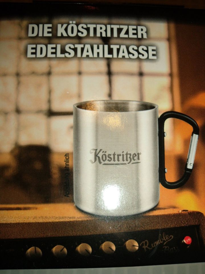 Köstritzer Edelstahltasse Kaffeetasse Karabiner als Griff Neu OVP in Oelsnitz / Vogtland