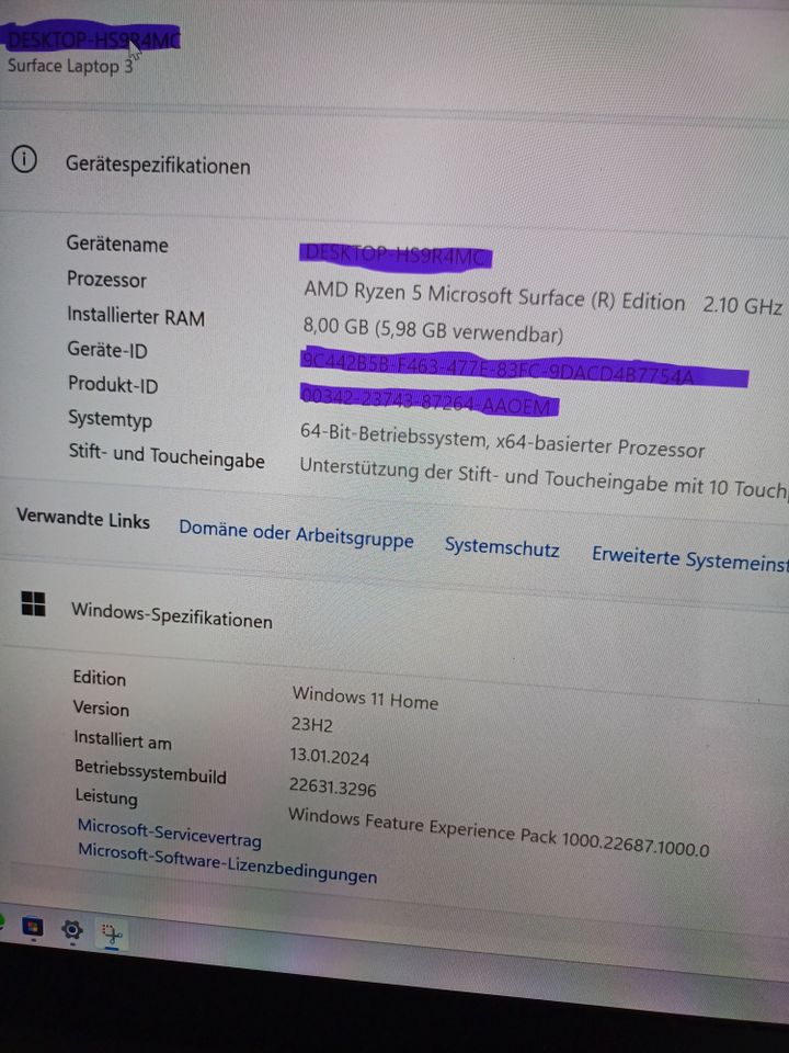 MS Surface Laptop 3,AMD RYZEN5 8GB/256GB, W11 Home, MS DOCK in Großenhain