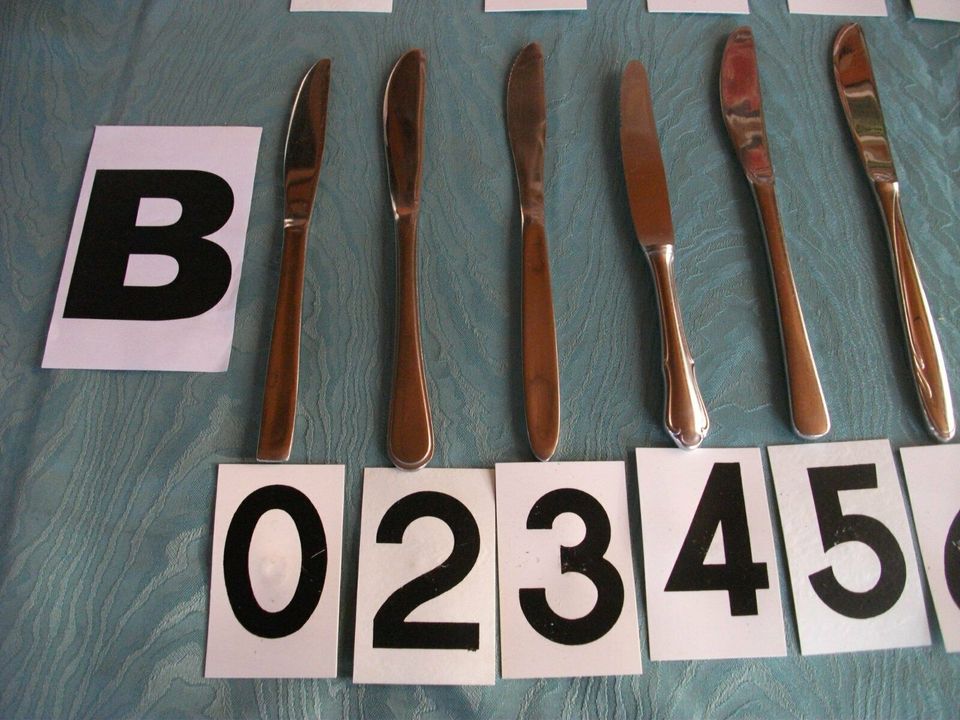 Ergänzungsbesteck, Messer, Buchstabe A und B, 34 Teile, Metall in Torgelow