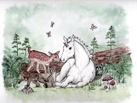 Original Aquarell Tierbabys Einhorn Rehkitz Fuchs Katze Niedersachsen - Bückeburg Vorschau