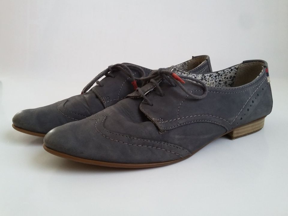 TAMARIS Halbschuhe Gr. 39 Blau navy Leder Budapester Schnürer in Bautzen