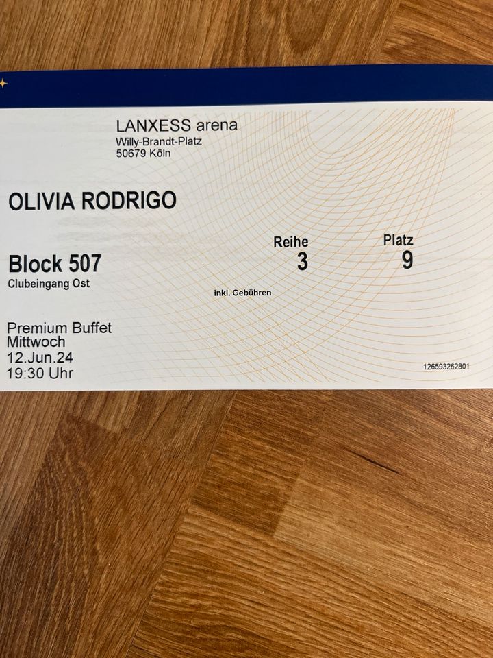 Olivia Rodrigo VIP Konzert Karte Block 507 in Krefeld