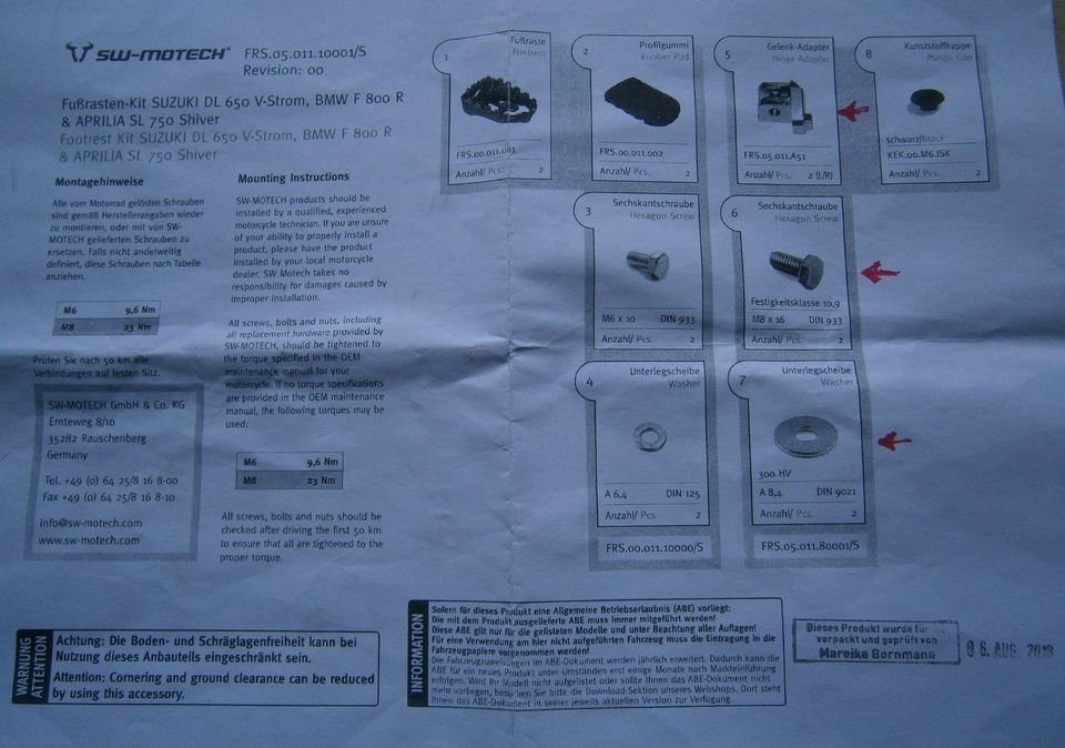 SW-Motech Gelenk Adapter Set FRS.05.011.80001/S Suzuki V-Strom in Bad Berleburg