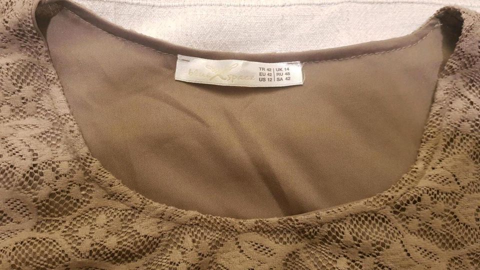 Tunika lange Bluse Gr. 42 Spitze taupe Kleidchen in Buxtehude