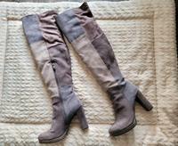 Grau-Braun-Beige Patchwork Overknees Größe 38 Hessen - Fulda Vorschau
