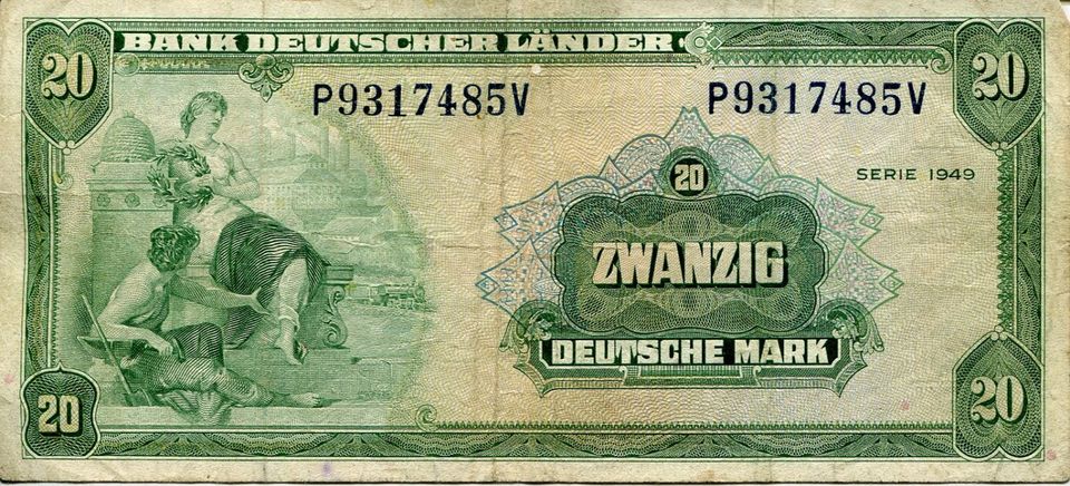 Geldschein 20DM Bank Deutscher Länder 1949 in Graben (Lechfeld)