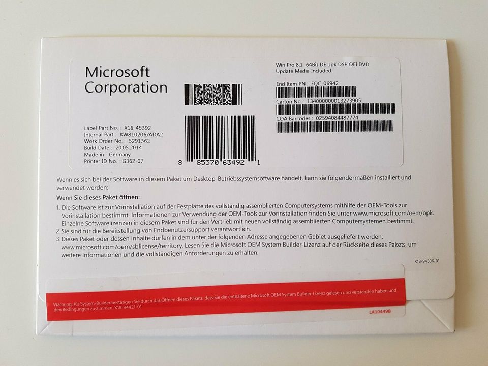 Microsoft Windows 8.1 Professional Pro 64 Bit DVD Deutsch NEU in Schorfheide