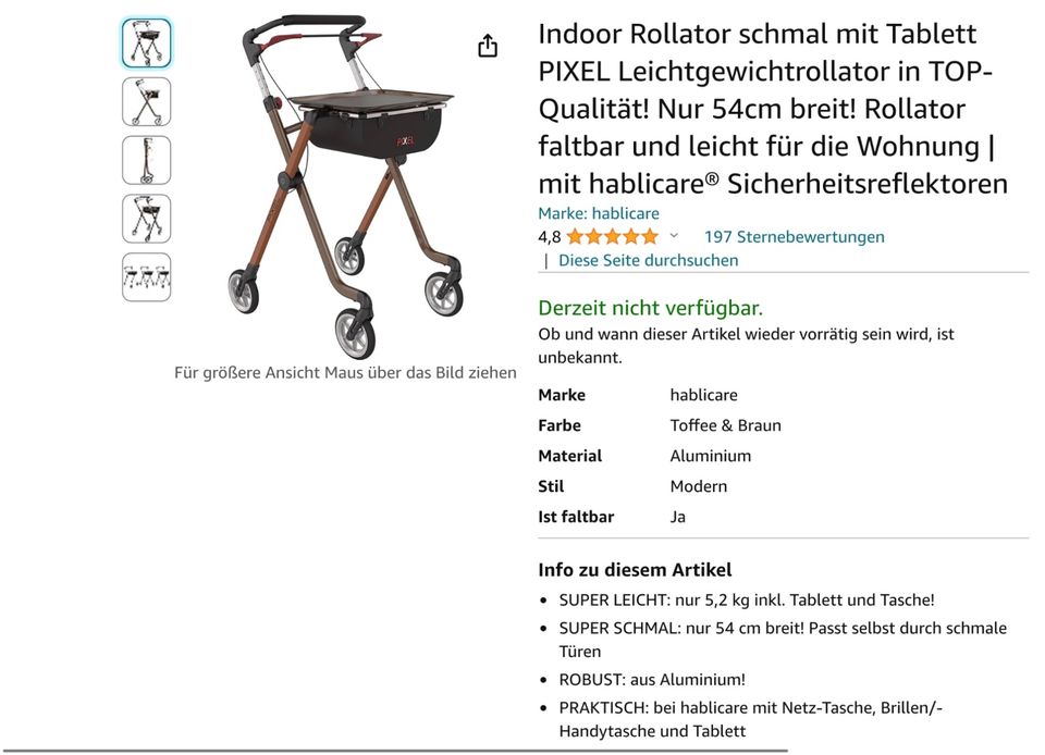 Rollator Indoor schmal mit Tablett in Marl