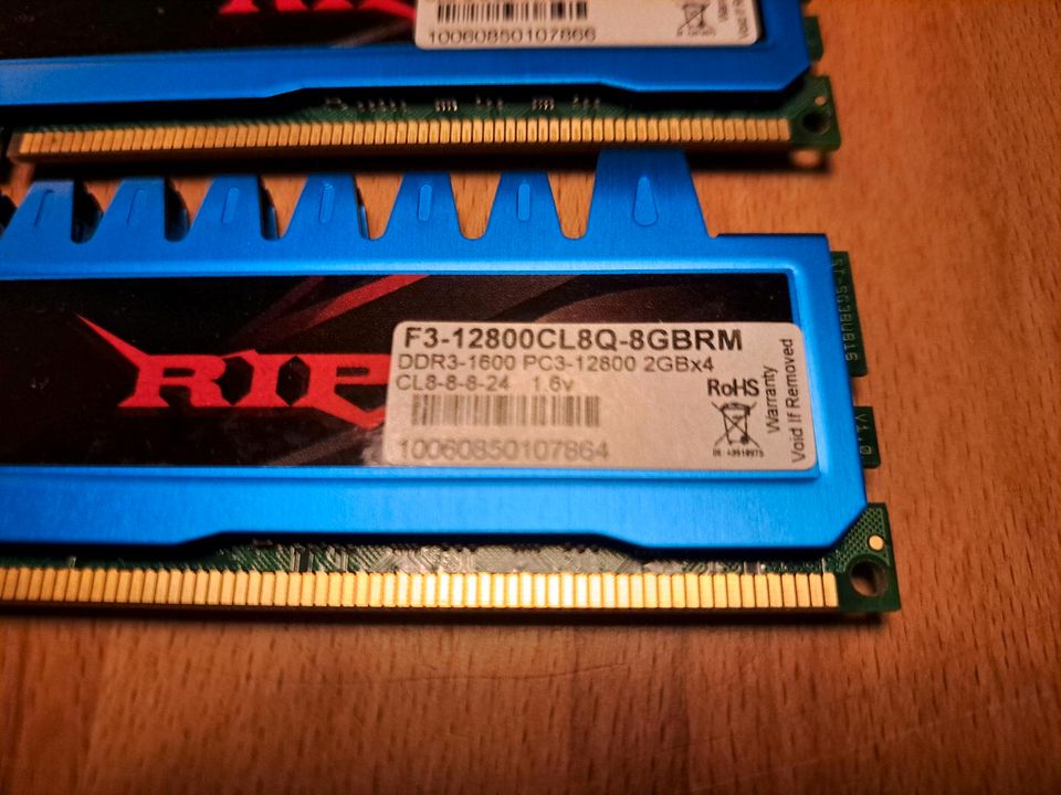 8 GB (4x2) DDR3 1600 Mhz G.SKILL Ripjaws in Medelby