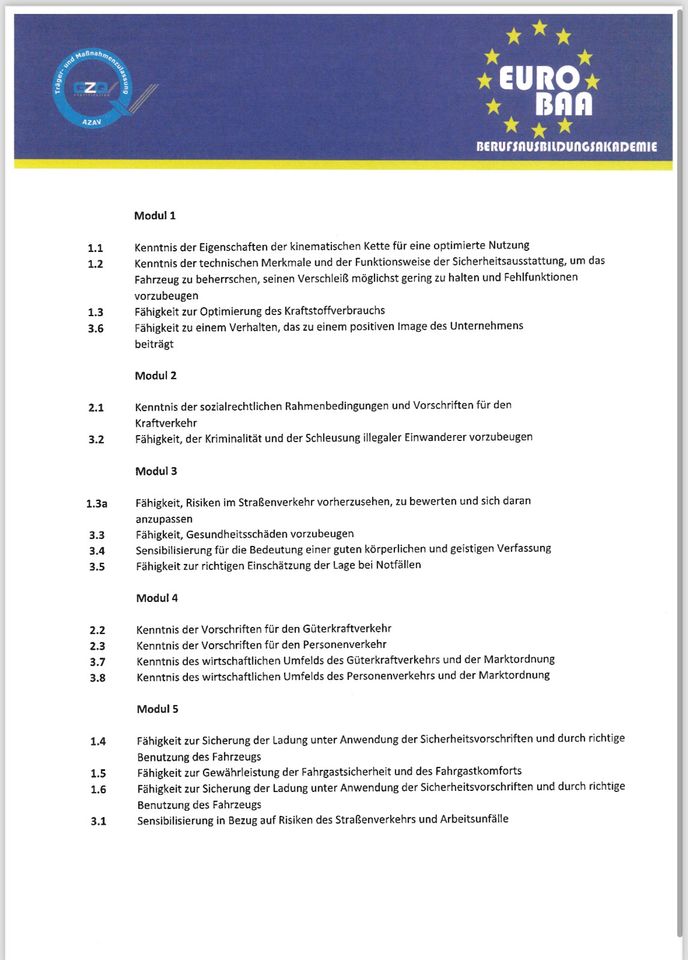 Modulschulung / BKF-Weiterbildung / Schlüsselzahl 95 in Bergheim