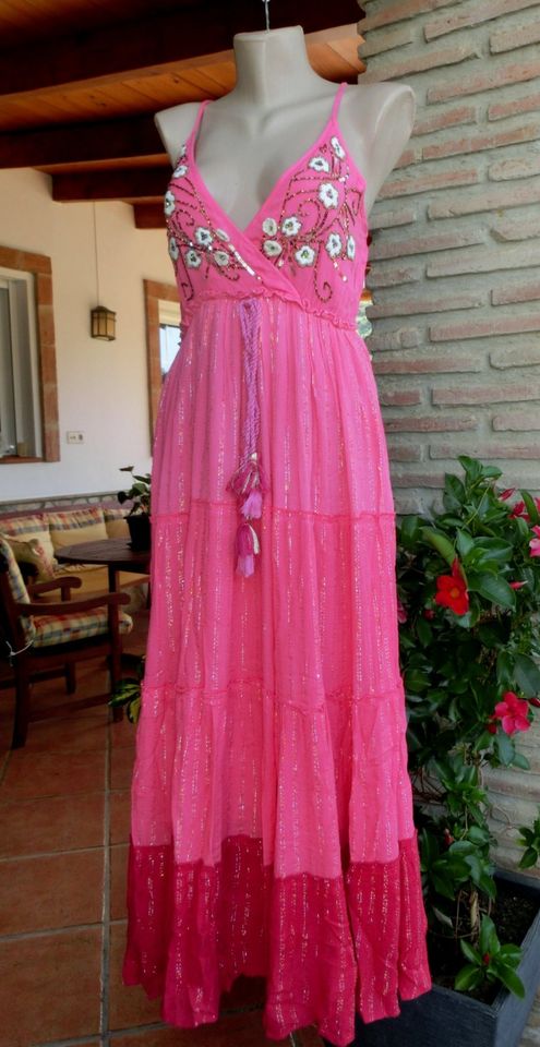 Sumitra Ibiza Look Maxikleid Neckholder Pink Bestickt 36-40 in Kirchheim unter Teck