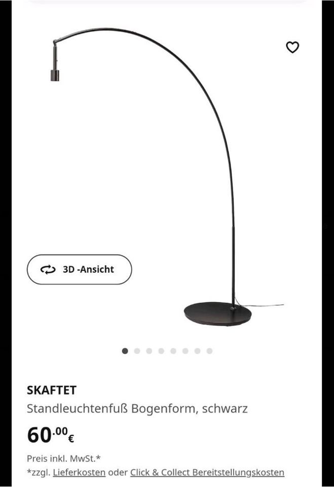 IKEA SKAFTET Standleuchtenfuß Bogenform, schwarz in Lübeck