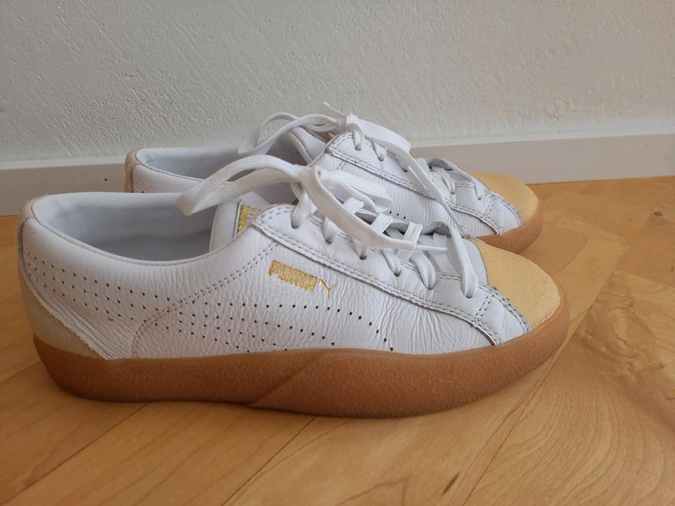 Puma Sneaker  Gr 38 weiß Leder Plateau rar top in Groß-Umstadt