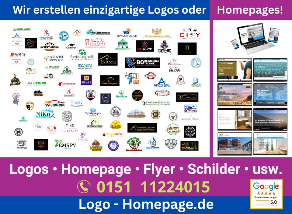 Logodesign erstellen lassen · Firmenlogo designen · Logoerstellung · Speisekarten · Logos für Homepage und Flyer · Designer · Markenanmeldung Visitenkarten · Logo für Webseite Wordpress · Flyerdesign in München
