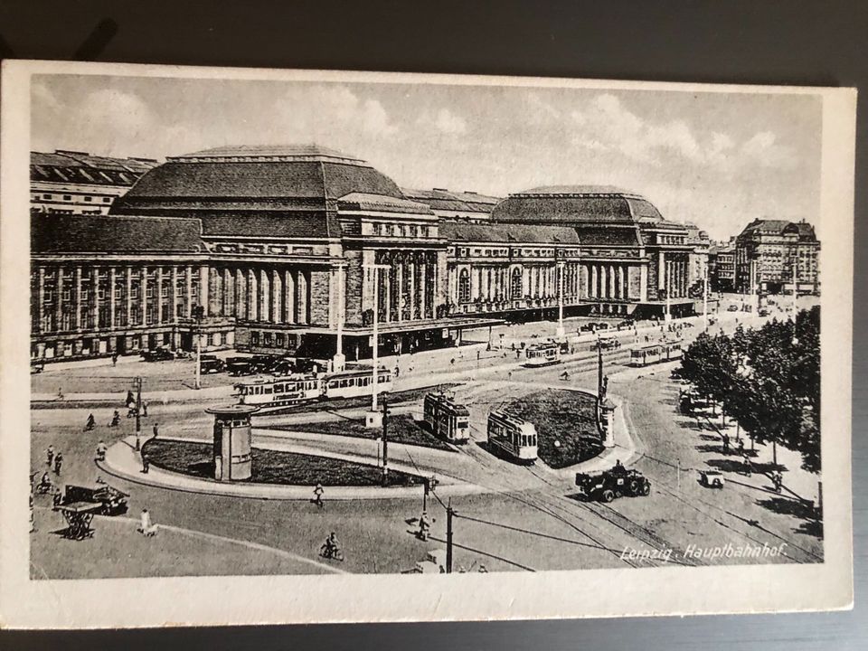 2 Ansichtskarten Bahnhof Leipzig 1947 in Saarbrücken
