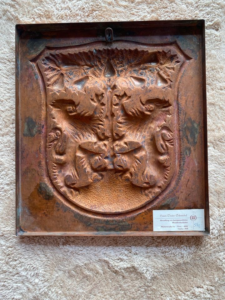 Stadtwappen Pirna Kupfertafel Wanddeko Hans Dieter Schmiedel DDR in Pirna