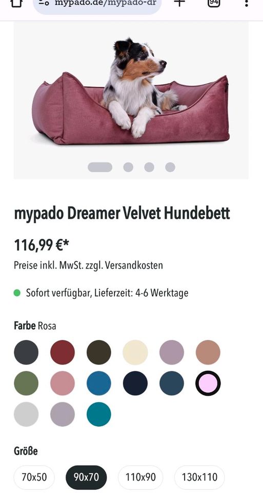 mypado Dreamer Velvet/Samt ortopädisches Hundebett 70x90cm Rosa in Hamburg