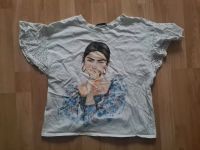 Zara Shirt T-Shirt Weiß mit Spitzenärmeln und Druck Gr.S Saarland - Saarwellingen Vorschau