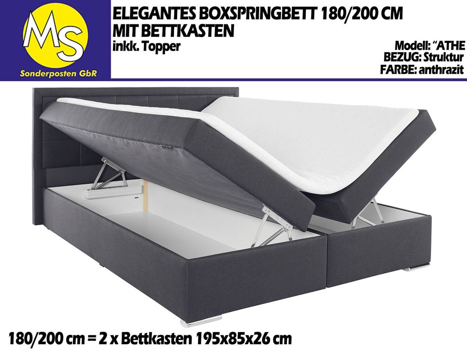 Boxspringbett Bett 180/200 +KSMatratze H3 +Topper Struktur anthra in Mettingen