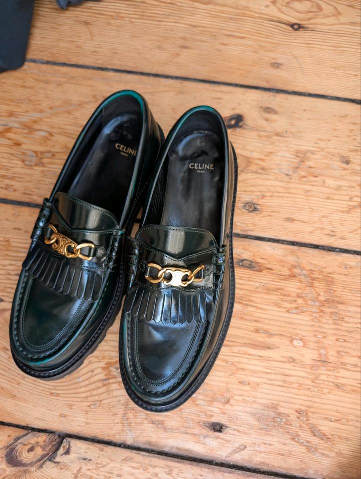 Celine Triomphe Chain Clogs Loafers Leather Green Size 41 in Berlin