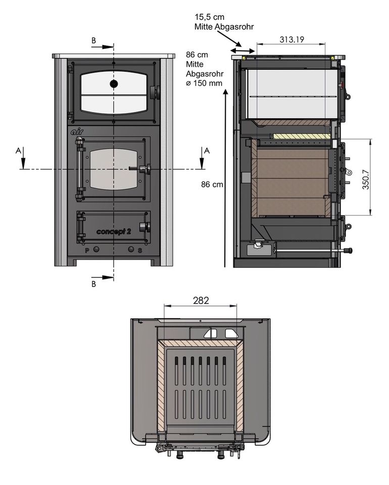 Küchenofen Concept 2 Mini Air Backfach und Herdplatte 10 kW #1049 in Mühlhausen