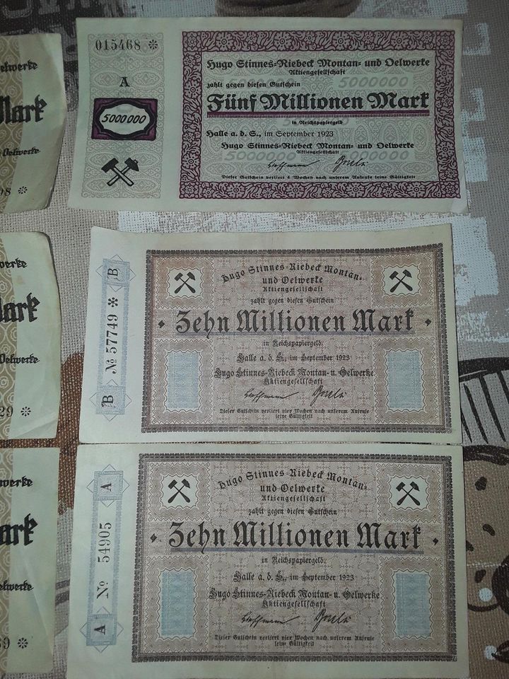Alte Geldscheine 10 St.  Hugo Stinnes verschiedene Werte in Schneeberg