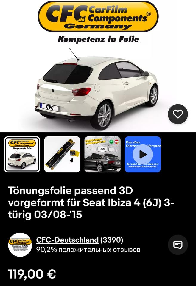 Tönungsfolie passend 3D für Seat Ibiza 4 (6J) 3-türig in Ahorntal