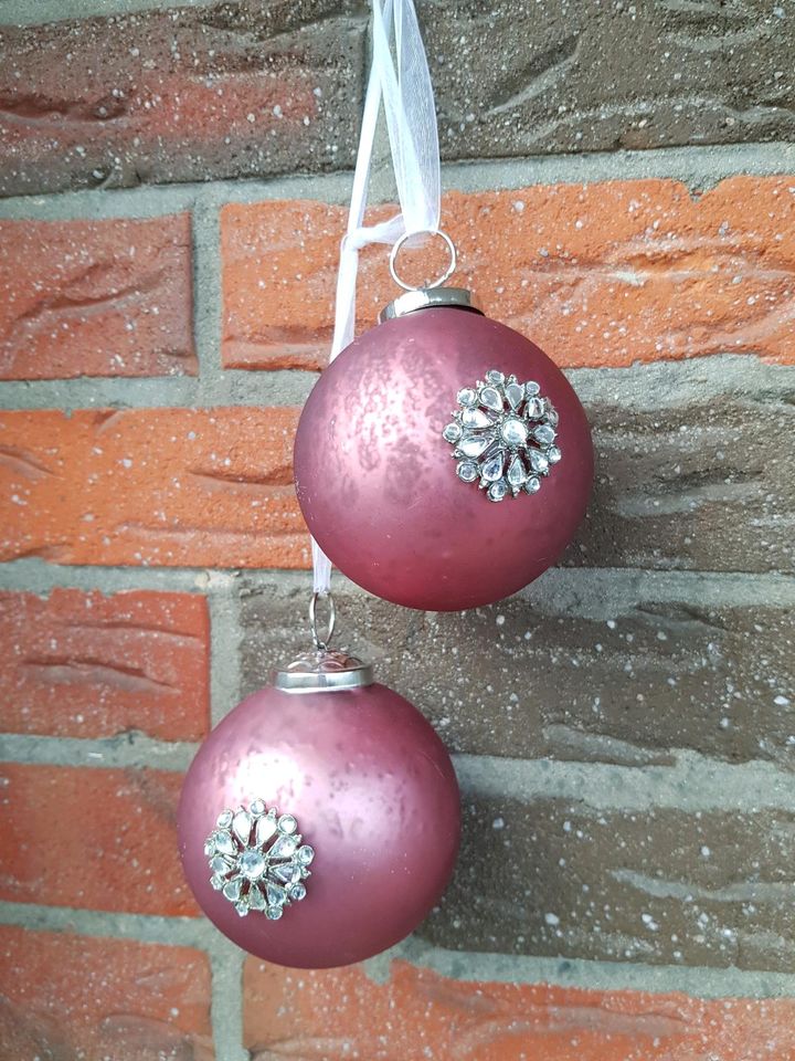 Weihnachtskugeln rosa Silber Glas Landhaus shabby in Himmelpforten