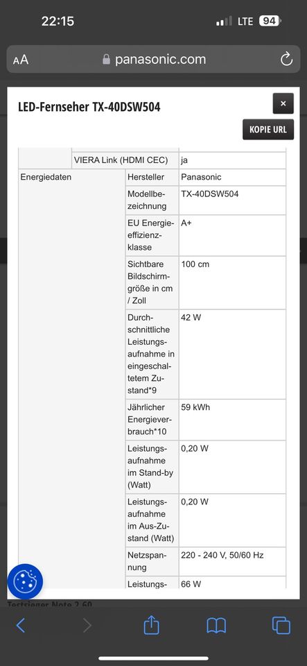 Panasonic Fernseher 40 Zoll TX-40DSW504 inkl. Fernbedienung TOP in München