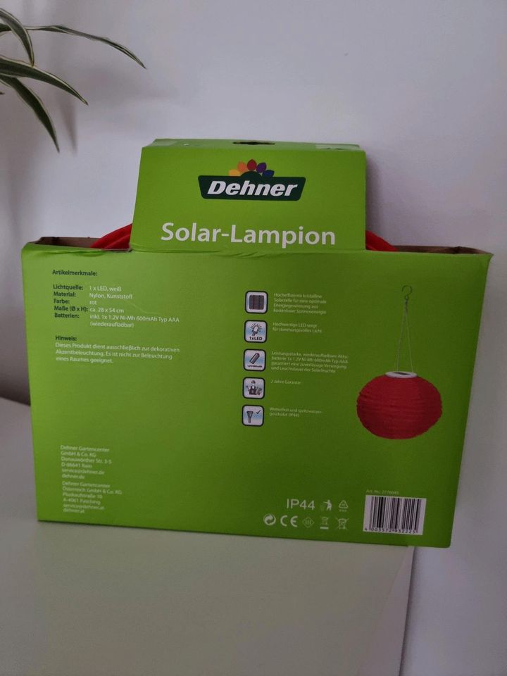 Solar Lampion rot, Leuchtdauer 6 Std, Gartendeko in Leipzig