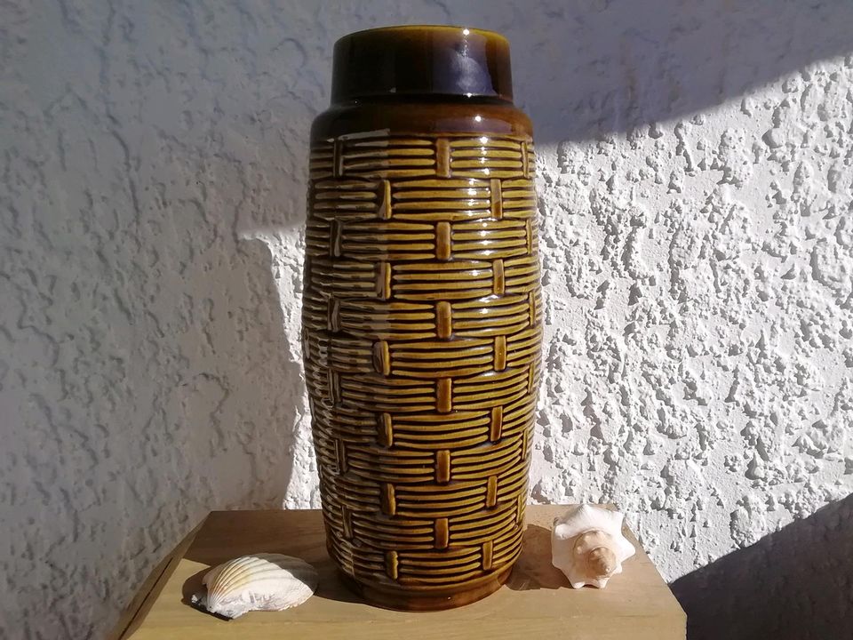 60er Vase AK Keramik 647-30 KorbDekor Mid Century Boho Skandi in Wissen