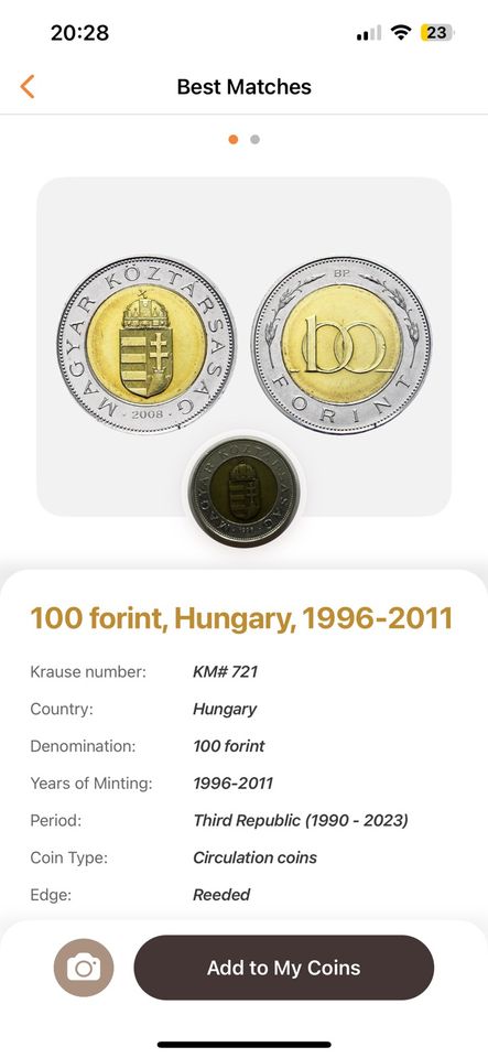 2 Münzen - 100 Forint, Hungary 1996 und 1998 in Olbernhau