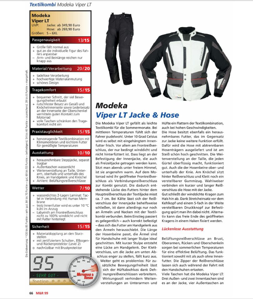 MODEKA VIPER LT Motorrad Textilhose Gr. KM schwarz in Bad Wurzach