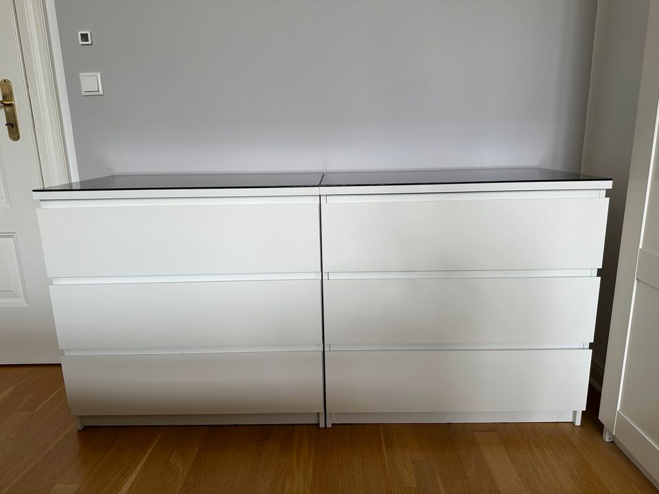 2x IKEA MALM Kommode mit 3 Schubladen weiß 80x78 cm / Glasplatte in Leipzig