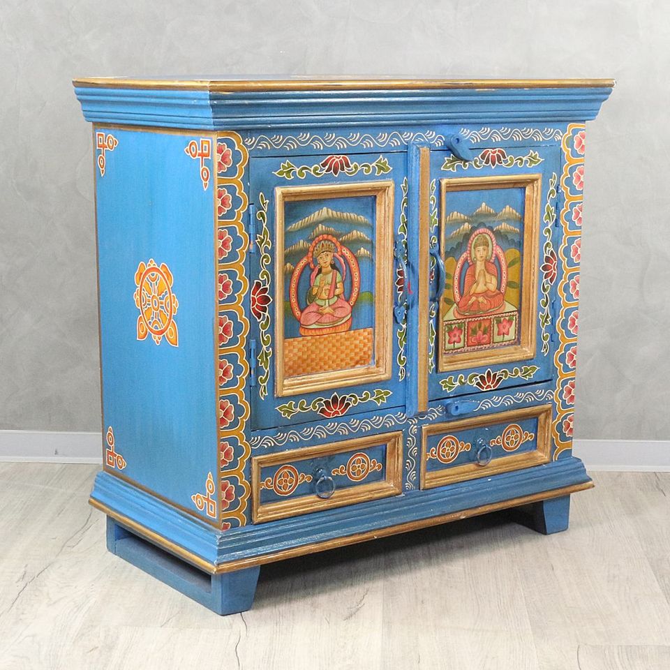 Indisches Sideboard Rabten Buddha Motiv Holzschrank Schrank 77 cm in Bochum