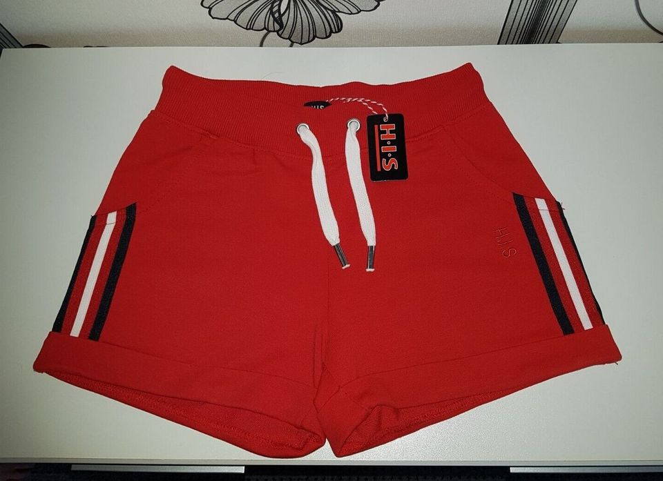 H.I.S Damen Shorts mit seitlichen Tapestreifen Gr.32/34 Rot / Neu in Amberg