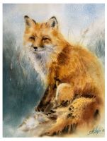 Original Aquarell Gemälde Fuchs Niedersachsen - Adenbüttel Vorschau