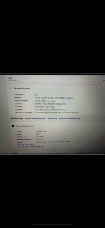 Lenovo thinkpad t560, 15,6“ Zoll, 16gb ram, 500gb ssd, Intel i-7-6600U, WIN 11 in Krefeld