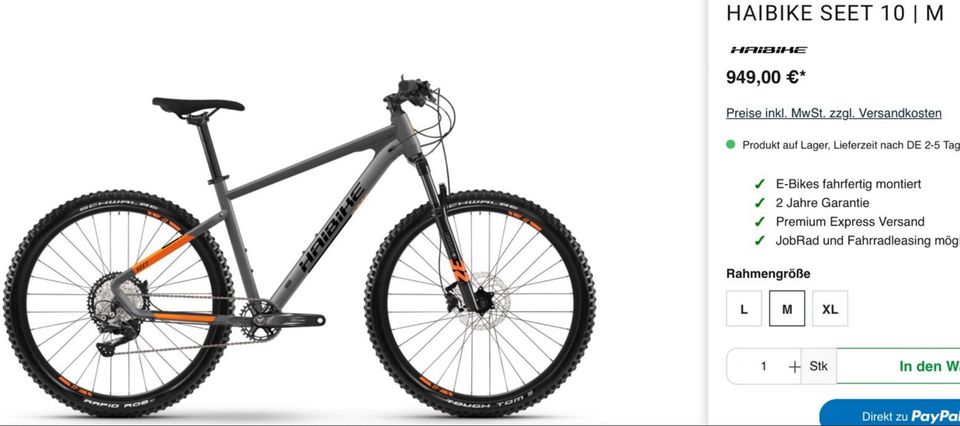 HAIBIKE Seet 10 MTB Service Neu, Bj. 12-22 Rahmen 39-40cm in Aalen