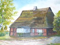 Öl Gemälde Bild Heidekate Reetdach Friesenhaus Friesland signiert Nordrhein-Westfalen - Brühl Vorschau