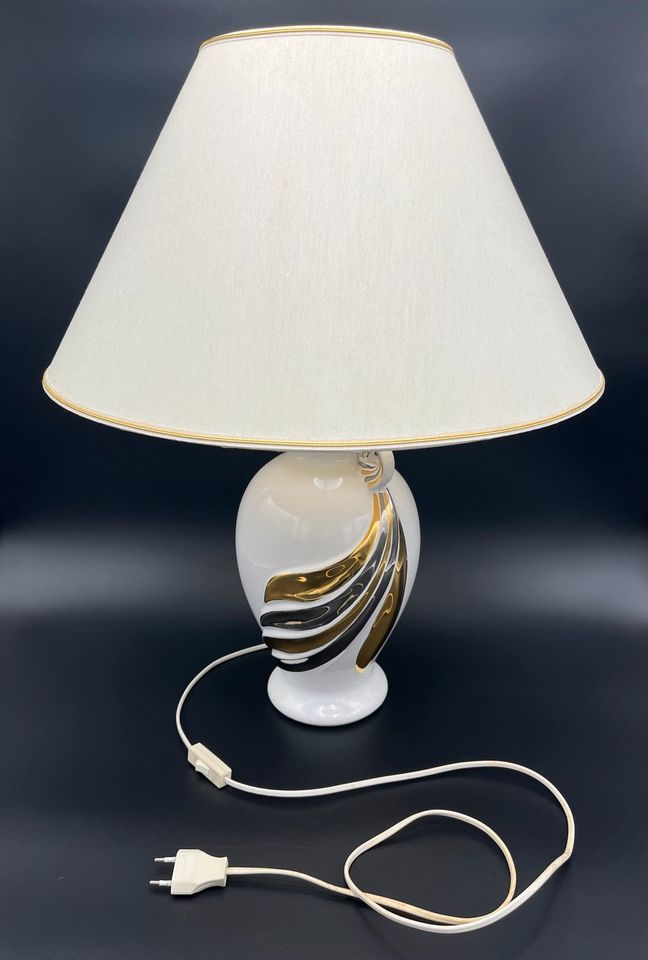 Vintage Tischleuchte Mid Century Gold Retro Tischlampe Schirm RAR in Schwerin