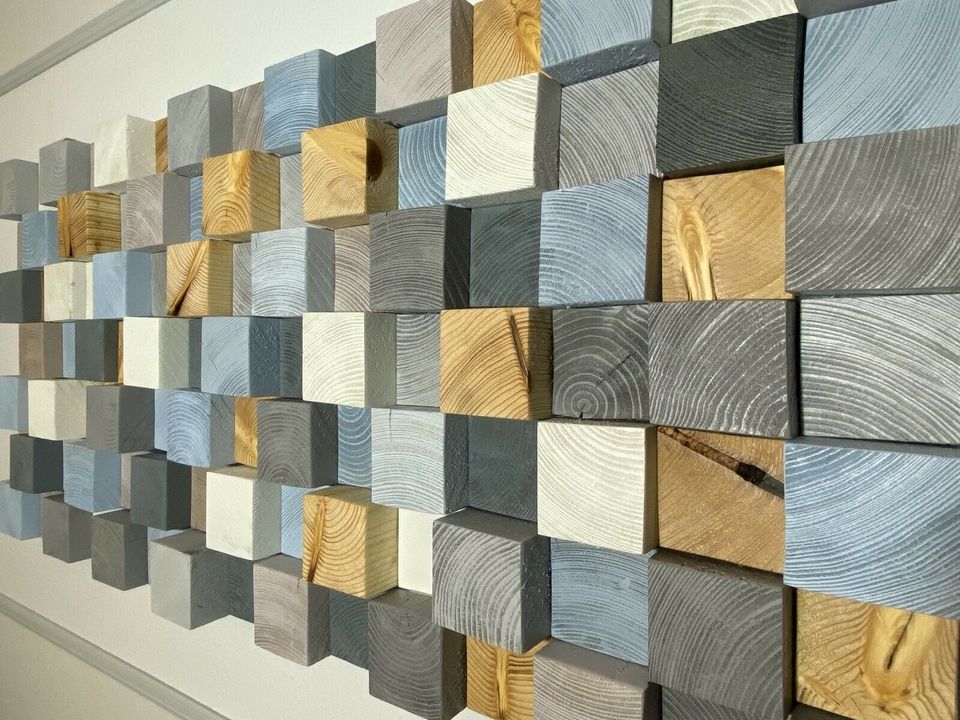 3D Mosaik Kunst Wandbild Massiv Holz Bild Wand Holzbild in Bad Bramstedt